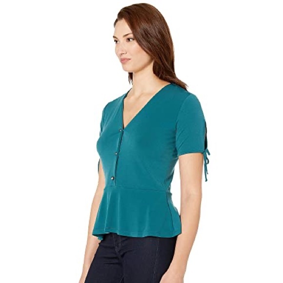 Michael Kors Solid Peplum Kit Top in Atlantic - Picture 2 of 6